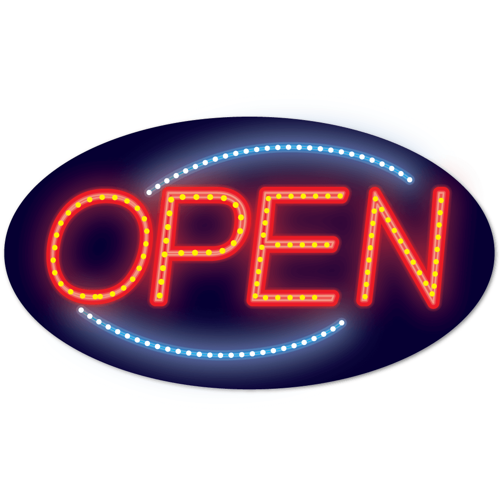 Oval shape LED-Factory #2012 White / Red color LED NEON OPEN SIGN 8X21 size blinking option 