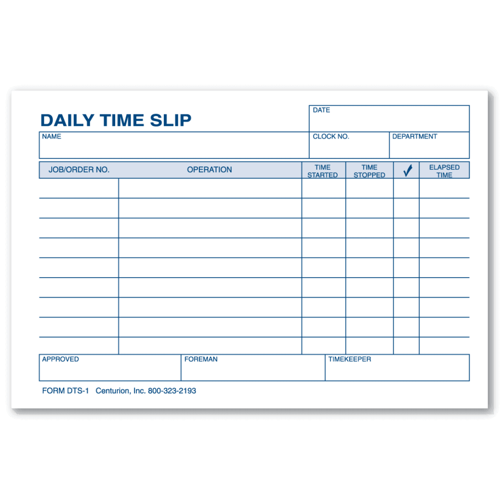 Daily Time Slip Form Centurion Store Supplies