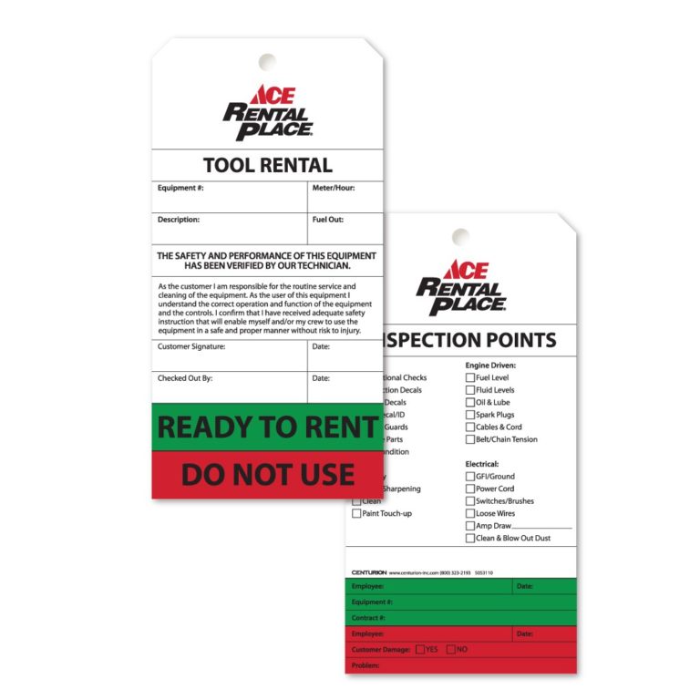 Ace Rental Place Tool Rental Ready to Rent Tags Centurion Store Supplies